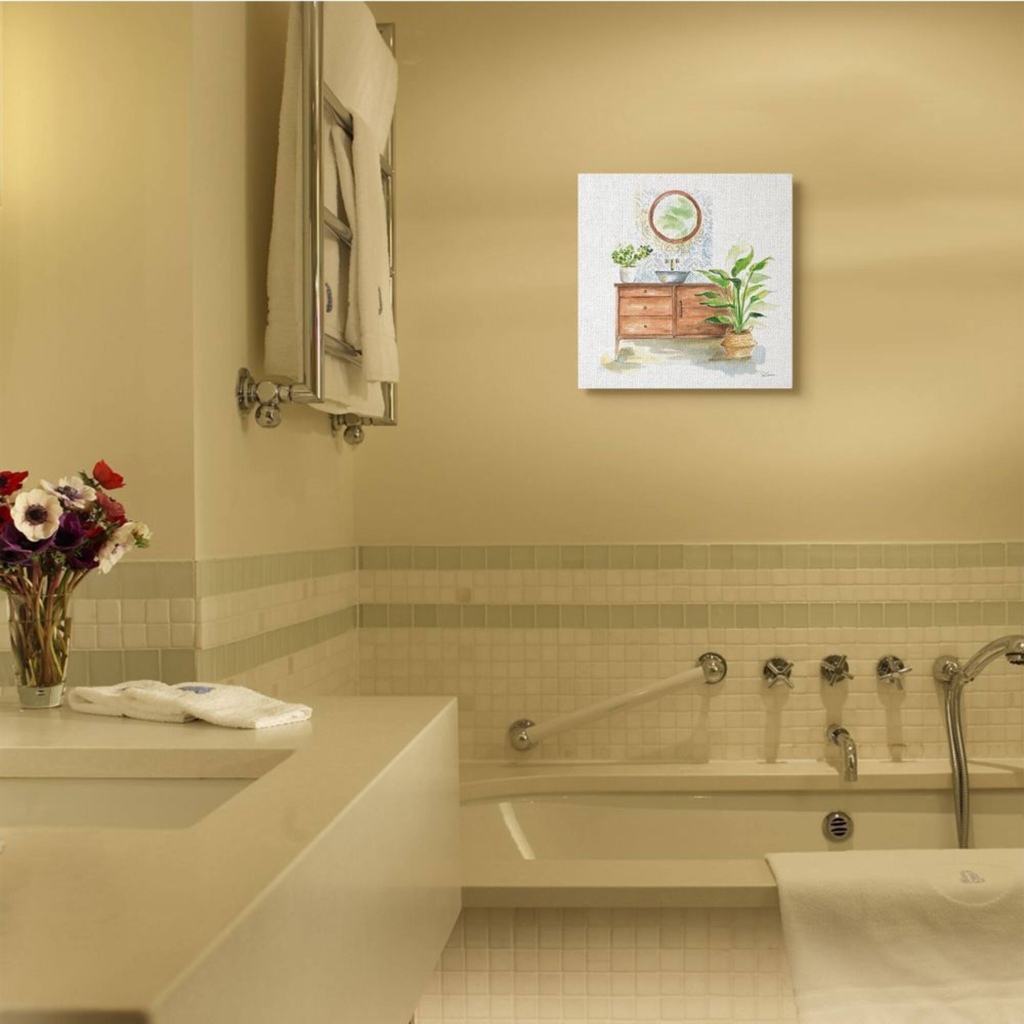 Stupell Industries Home Interior Bathroom Vanity Cabinets Blue Brown Painting Canvas Wall Art